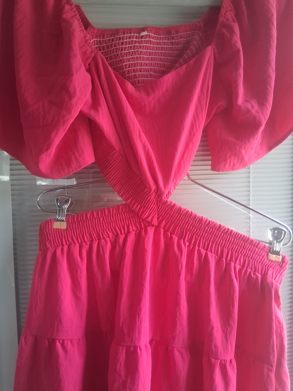 Pink Flutter Sleeve Tiered Dress Size Medium